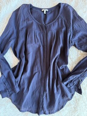 Joie Navy Long Sleeve Pleated Front Blouse